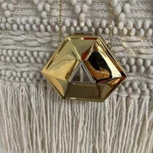 Vintage Whiting & Davis Gold hexagon shape hard Bag chain strap Silver accent